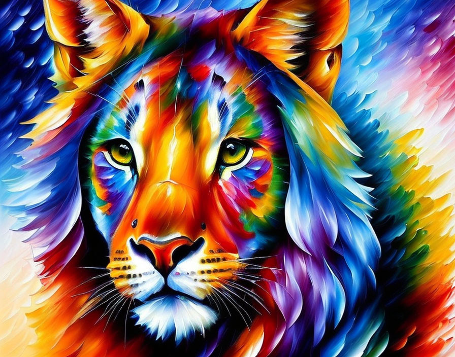 Colorful Abstract Tiger Painting in Blue, Orange, Yellow, and Red