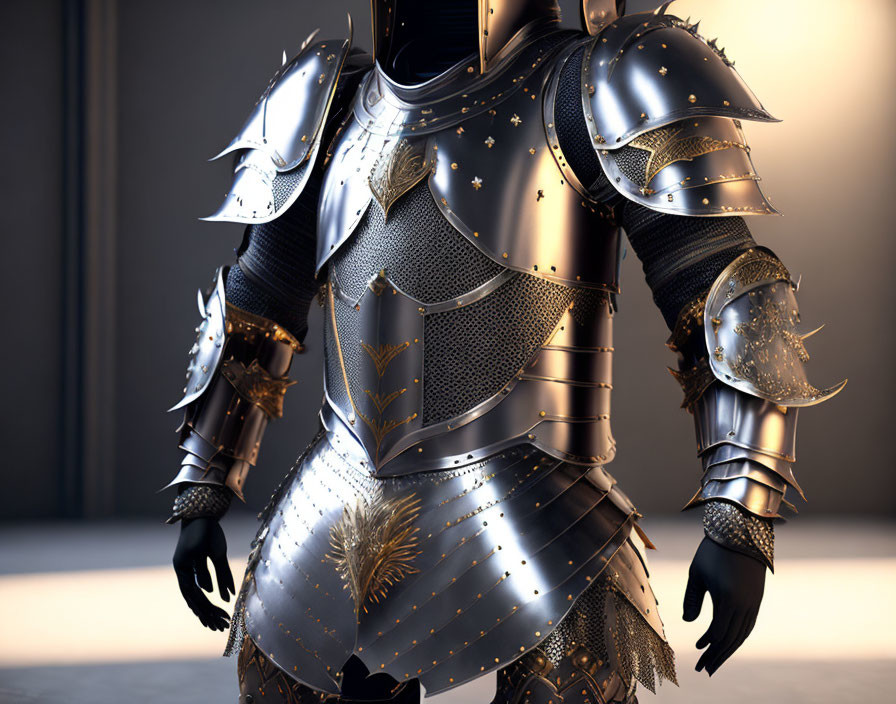 Intricate Medieval Plate Armor with Golden Embellishments