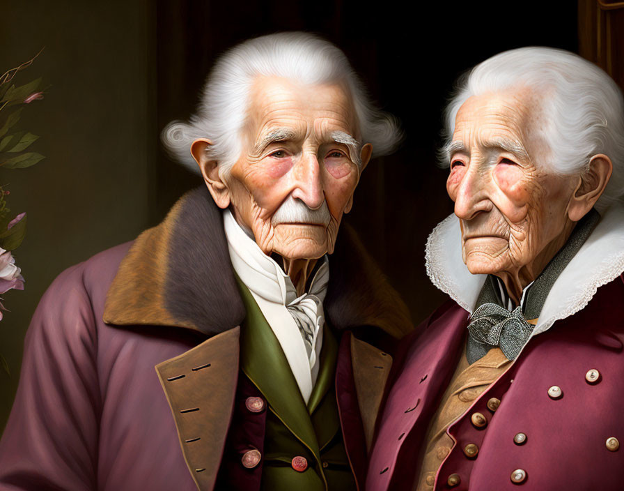 Elderly Couple in Historical Clothing Illustration