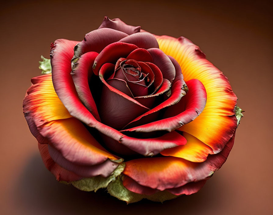 Vibrant multi-colored rose petals on soft brown background