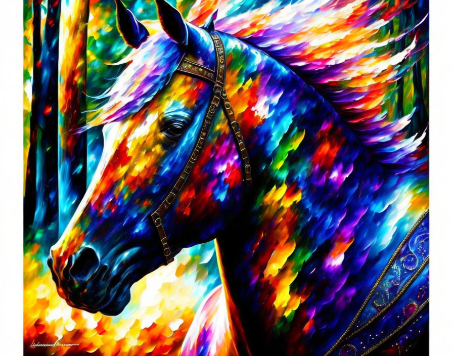 Colorful Abstract Horse Painting with Vivid Hues and Brush Strokes