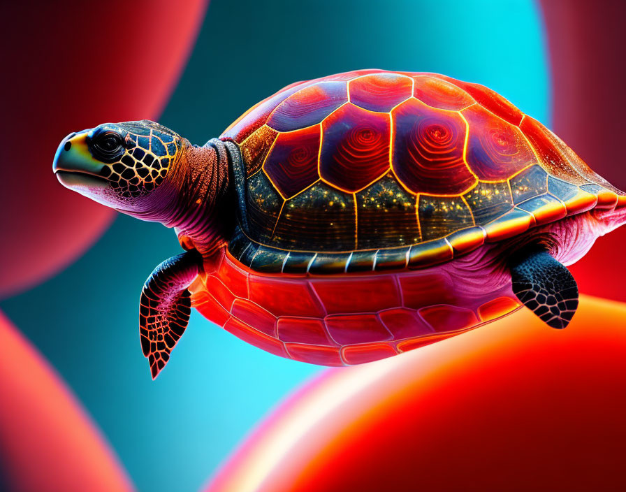 Colorful sea turtle digital artwork with cosmic pattern on shell