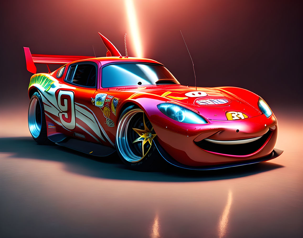 Red race car Lightning McQueen illustration with animated eyes and number 95.