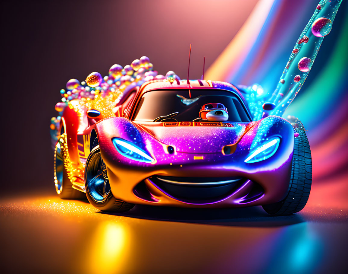 Colorful Cartoon-Style Racing Cars with Expressive Faces