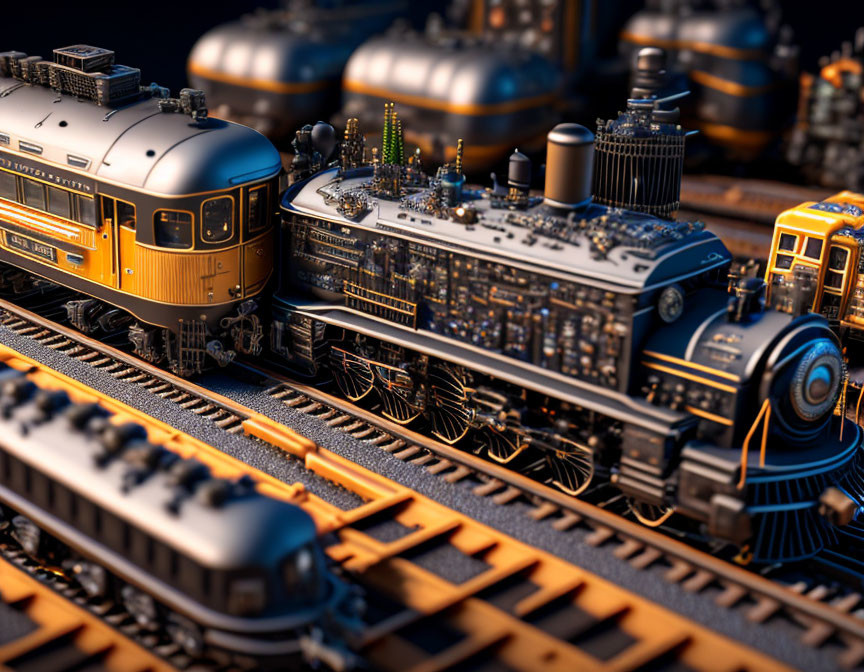 Intricate Model Train Scene with Classic and Modern Styles