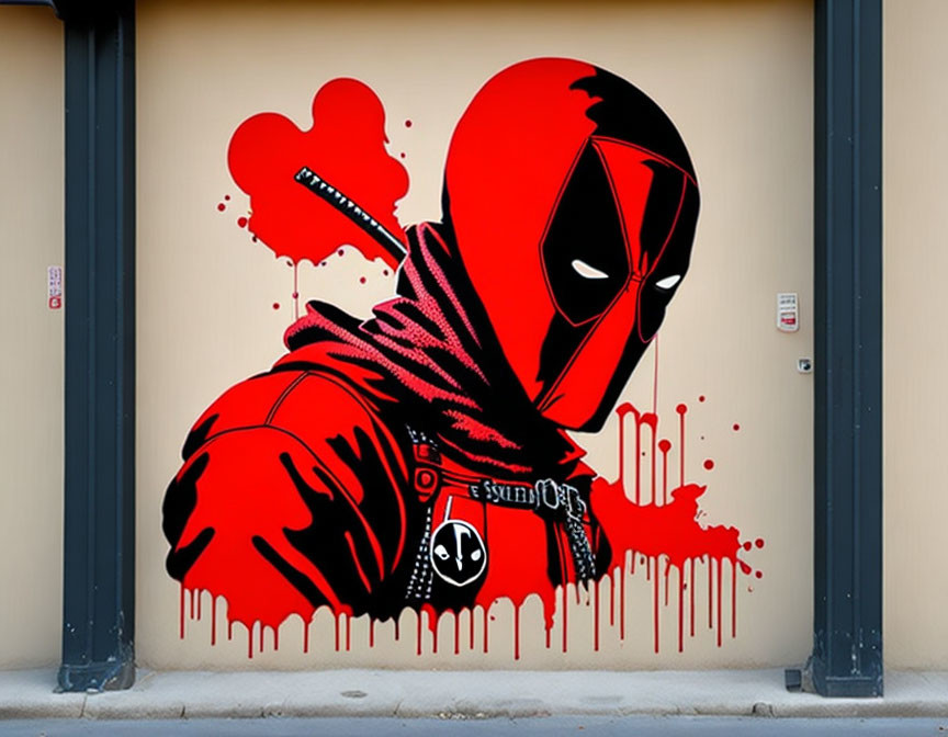 Colorful Deadpool Graffiti Mural on Wall