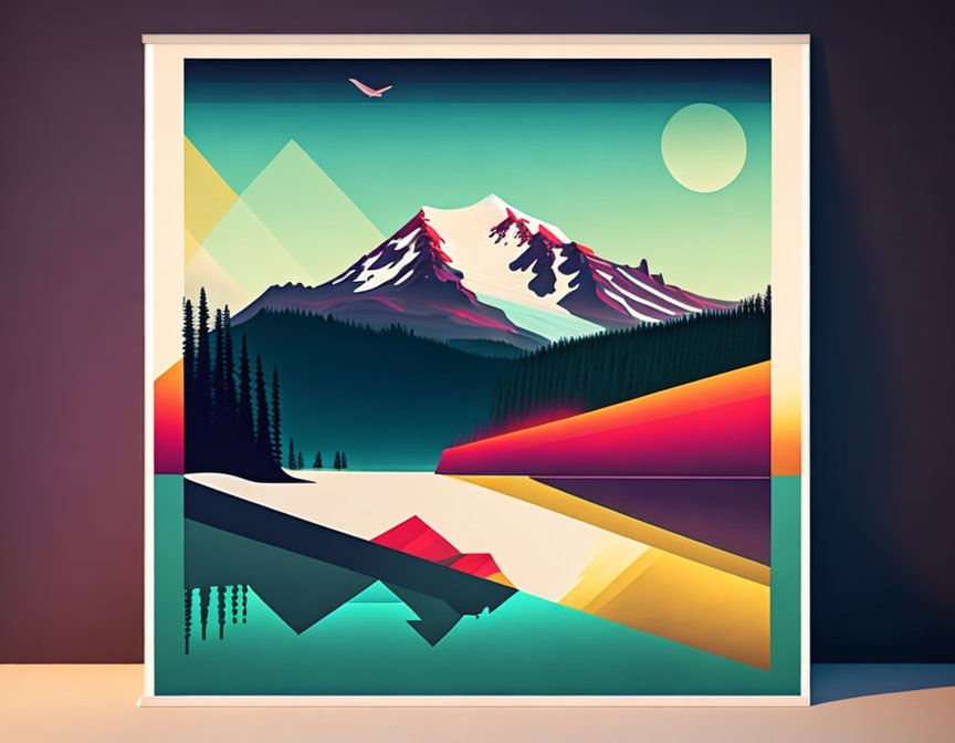 Vibrant Vector Illustration of Mountain Landscape with Lake