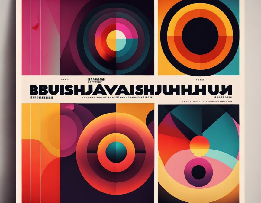 Four Abstract Retro Posters with Vibrant Circles and Wavy Patterns