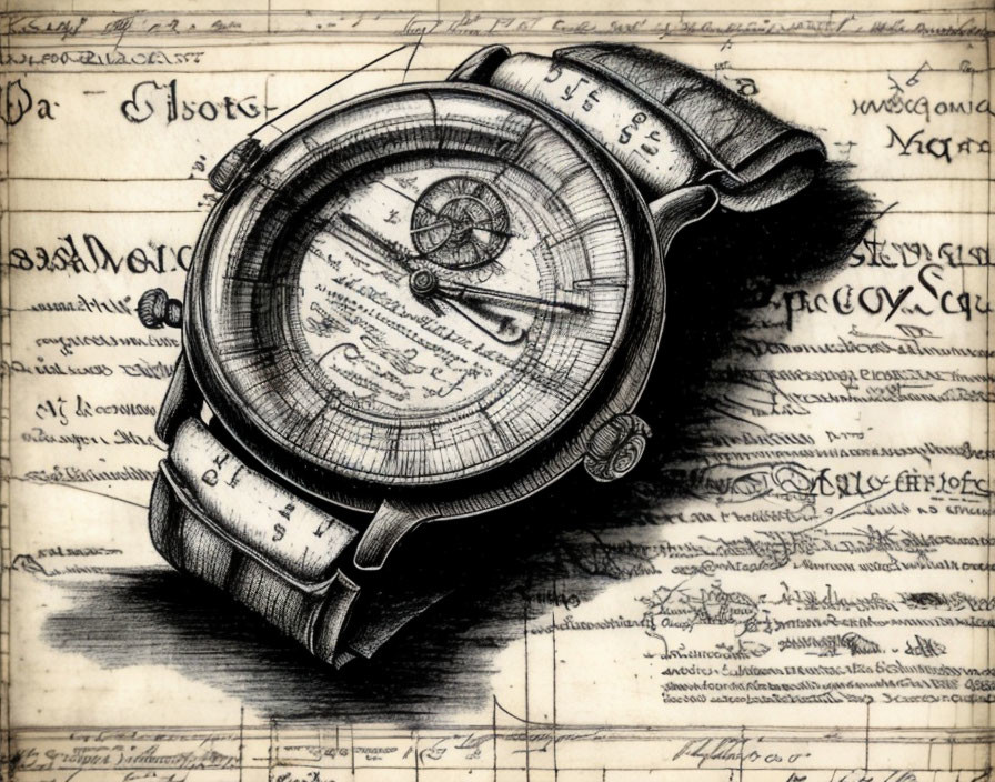 Intricate Vintage Wristwatch Over Handwritten Notes