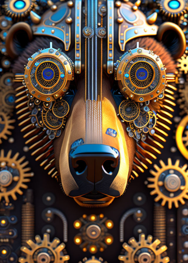 Steampunk-inspired digital artwork with gears, cogs, and mechanical elements