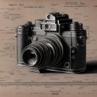 Vintage Camera Illustration Overlaying Schematic Design Plans