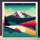 Vibrant Vector Illustration of Mountain Landscape with Lake