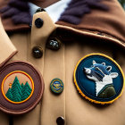 Tan Jacket with Raccoon Patches and Club Membership Text