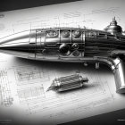 Detailed Monochrome Science Fiction Ray Gun Illustration with Technical Schematics