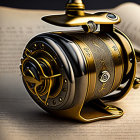 Detailed Vintage-Style Fishing Reel on Open Book