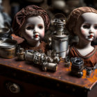 Vintage Porcelain Dolls in Victorian Dresses with Antique Mechanical Parts