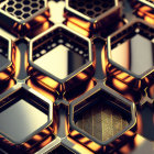 Interconnected golden hexagons with metallic sheen in abstract composition