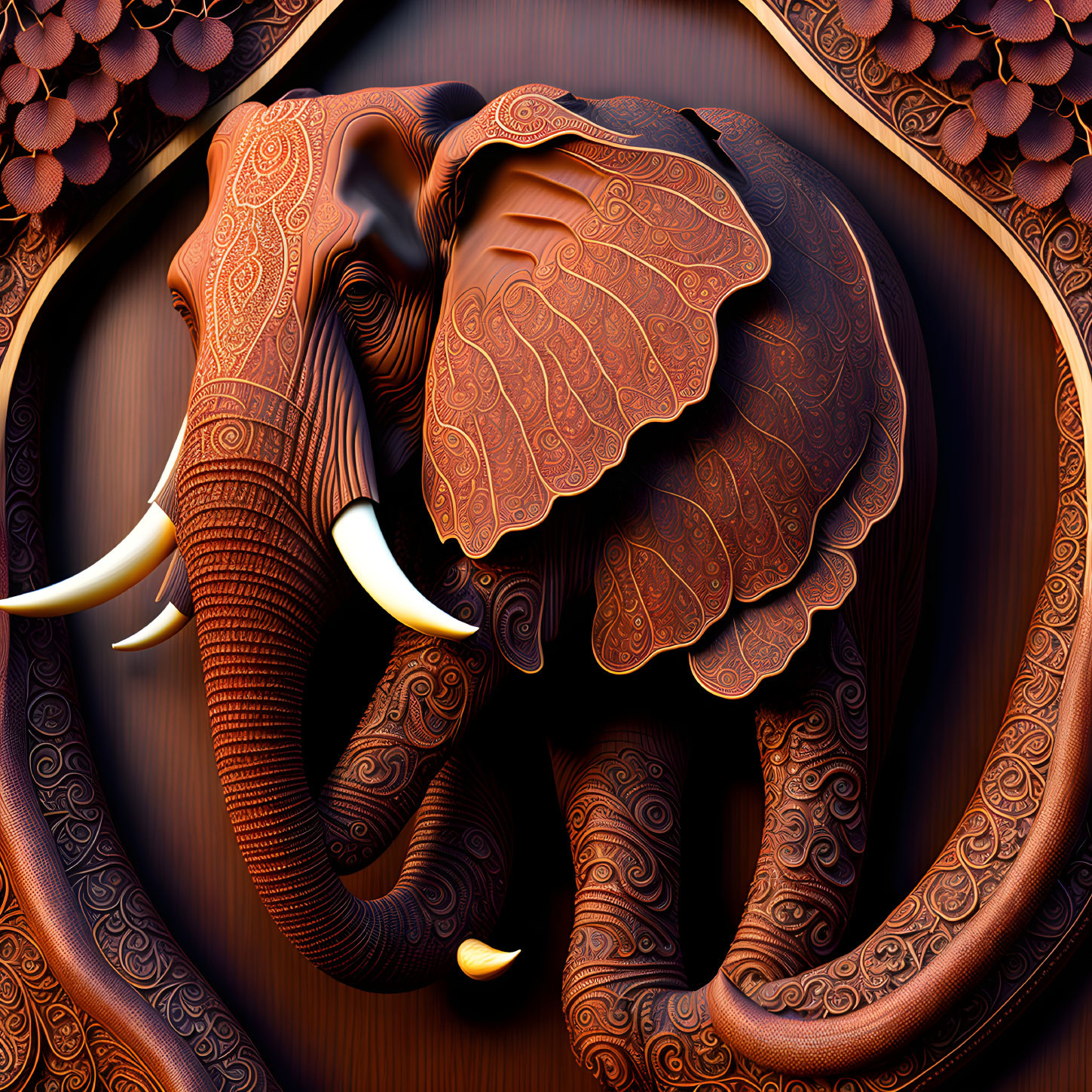 Intricate patterns on embellished elephant in digital art