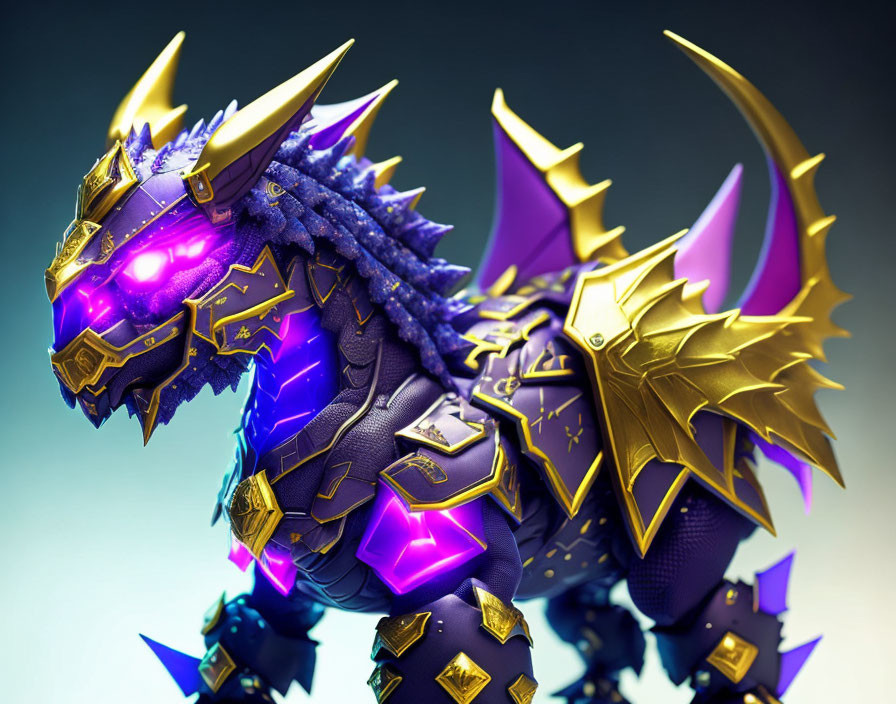 Colorful Digital Art: Armored Dragon with Purple and Gold Details