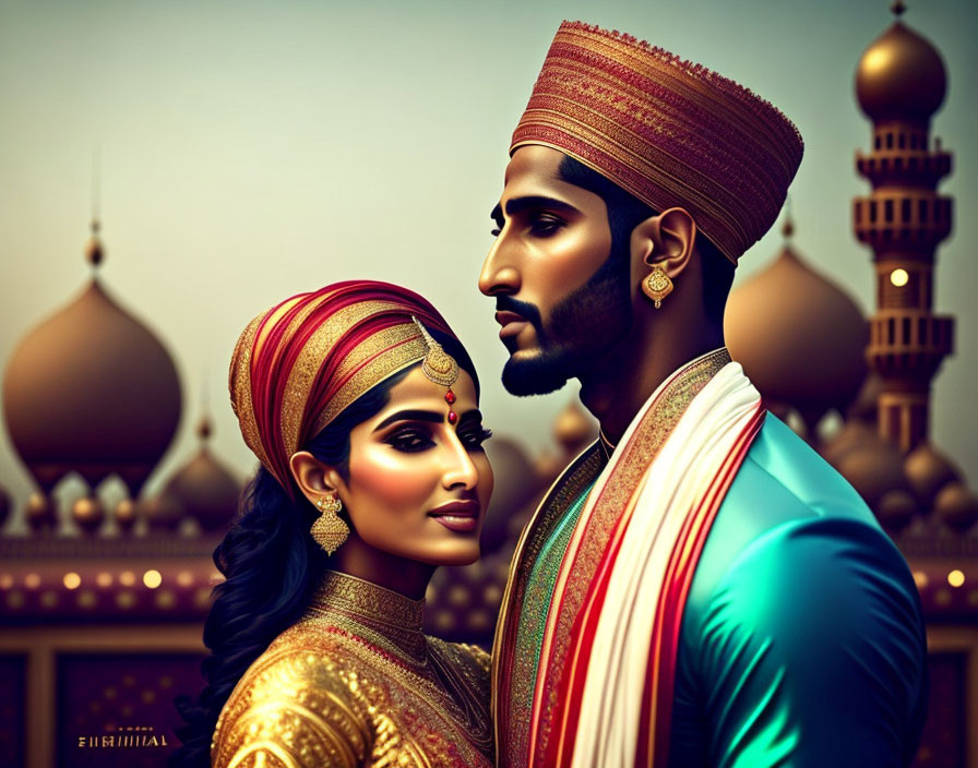 Traditional Indian Wedding Attire Portrait in Domed Architecture