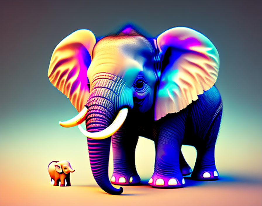 Vibrant digital illustration of two stylized elephants on gradient backdrop