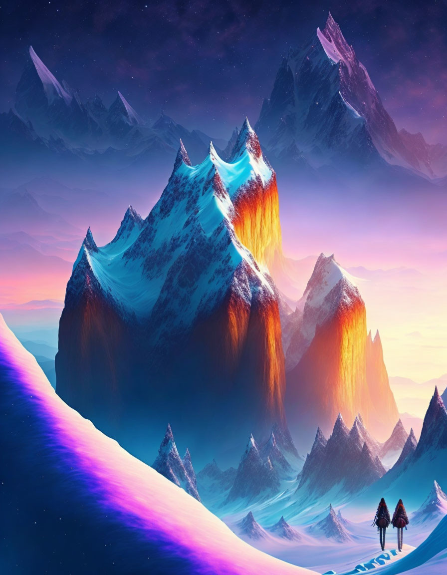 Digital artwork of glowing lava rivers in mountain landscape