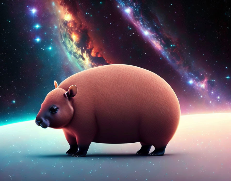 Brown Capybara-Like Creature in Cosmic Scene