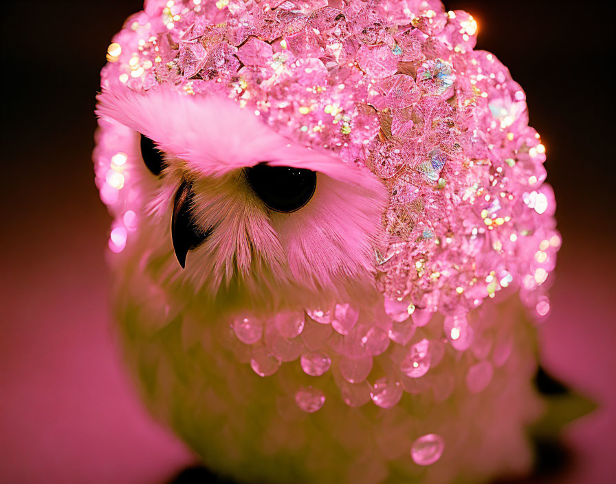 White owl with pink crystalline embellishments for a dreamy look