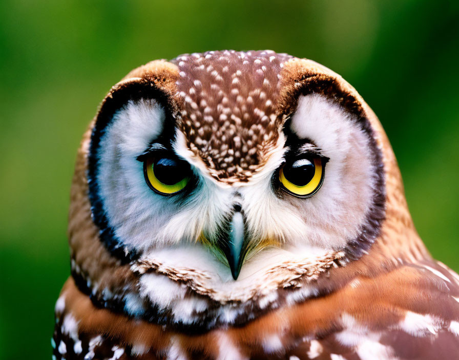 Brown and White Owl with Yellow Eyes in Close-up Shot