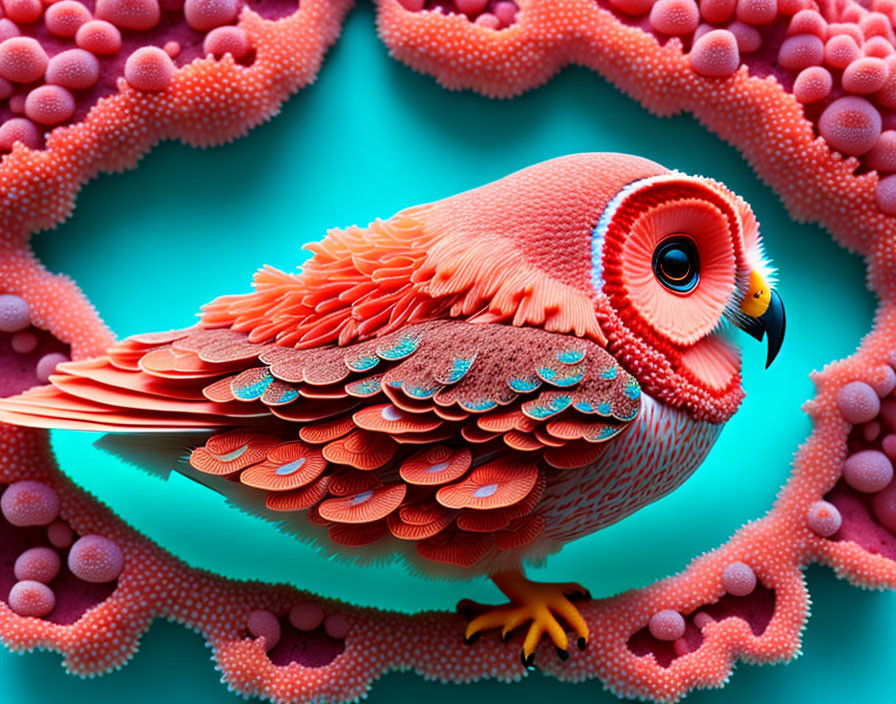 Colorful Stylized Bird Artwork with Ornate Floral Background