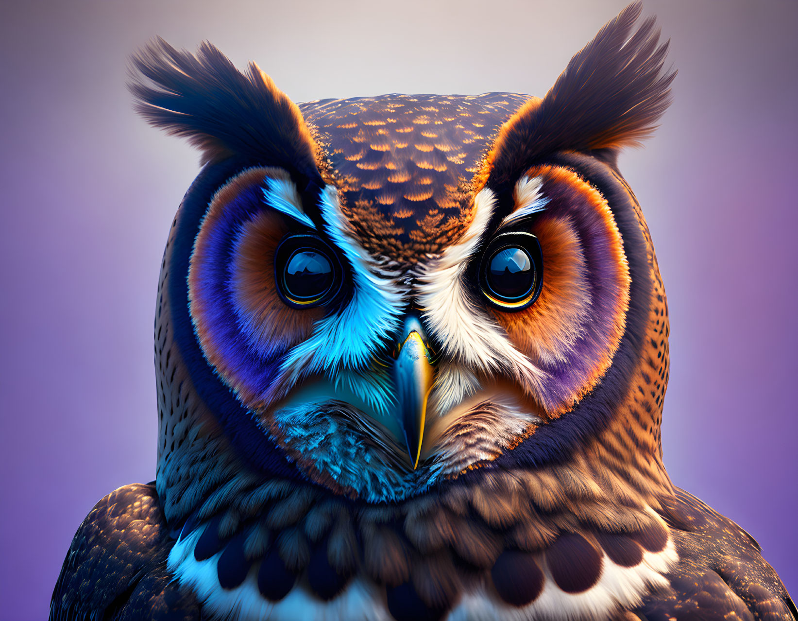 Colorful Stylized 3D Owl Illustration with Expressive Eyes