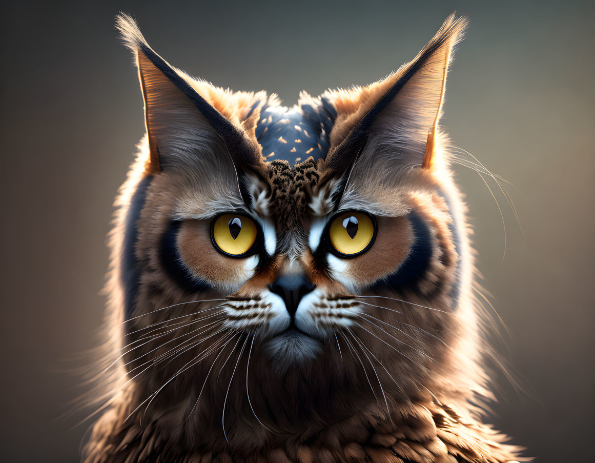 Exaggeratedly large yellow-eyed cat digital artwork