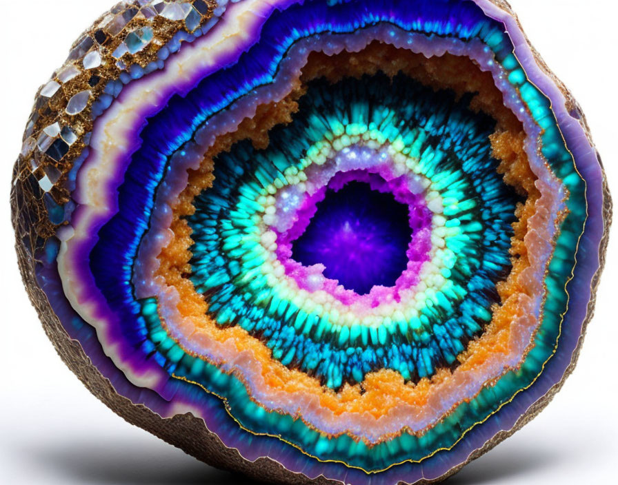 Vibrant Geode Cross-Section with Purple, Blue, and Turquoise Rings