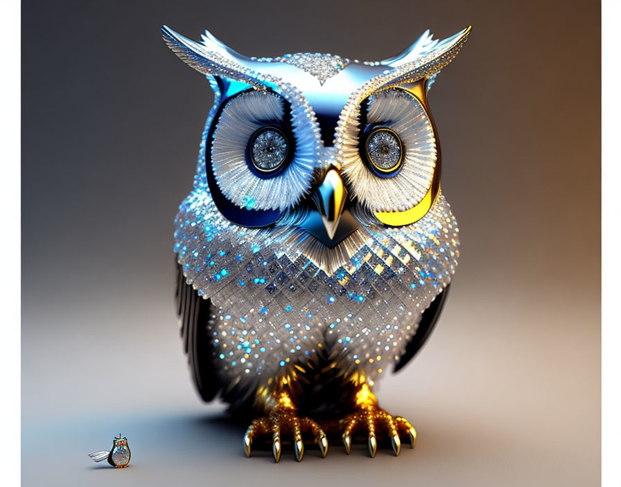 Colorful Owl Artwork with Intricate Patterns and Metallic Textures