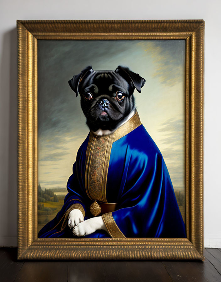 Pug Dog Head on Human Body in Renaissance Attire Artwork