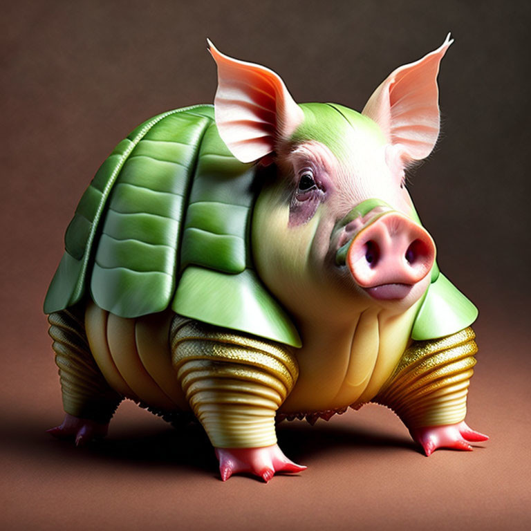 Whimsical digital artwork of pig-turtle creature