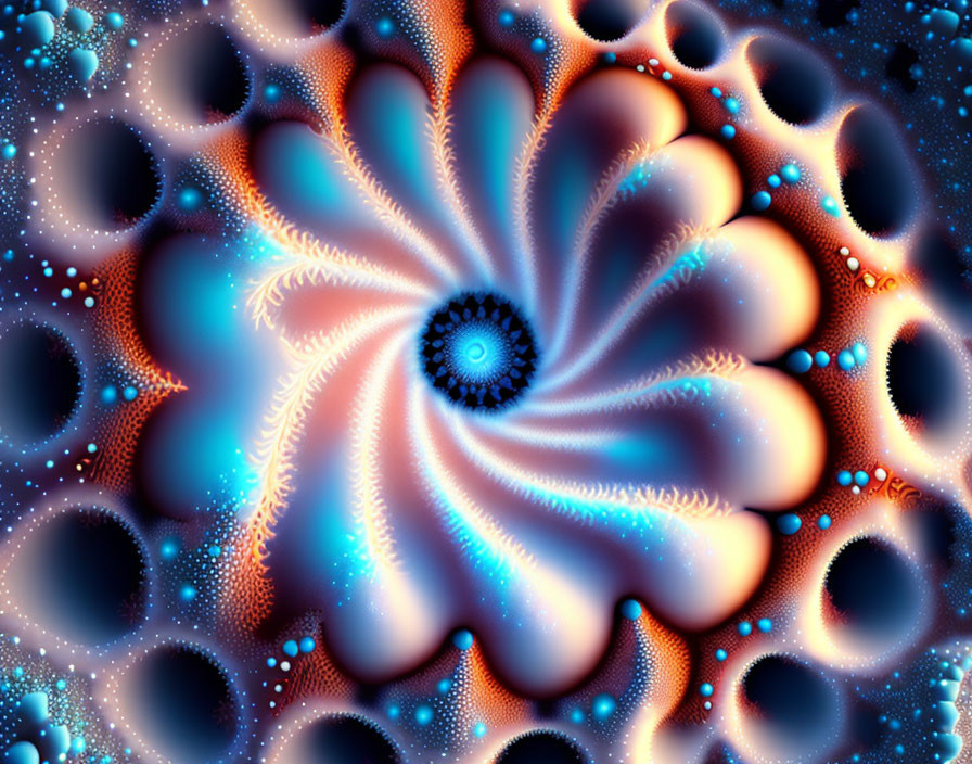 Colorful Spiraling Fractal Pattern in Orange and Blue Hues