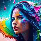 Colorful Floral and Abstract Digital Artwork of Woman's Face