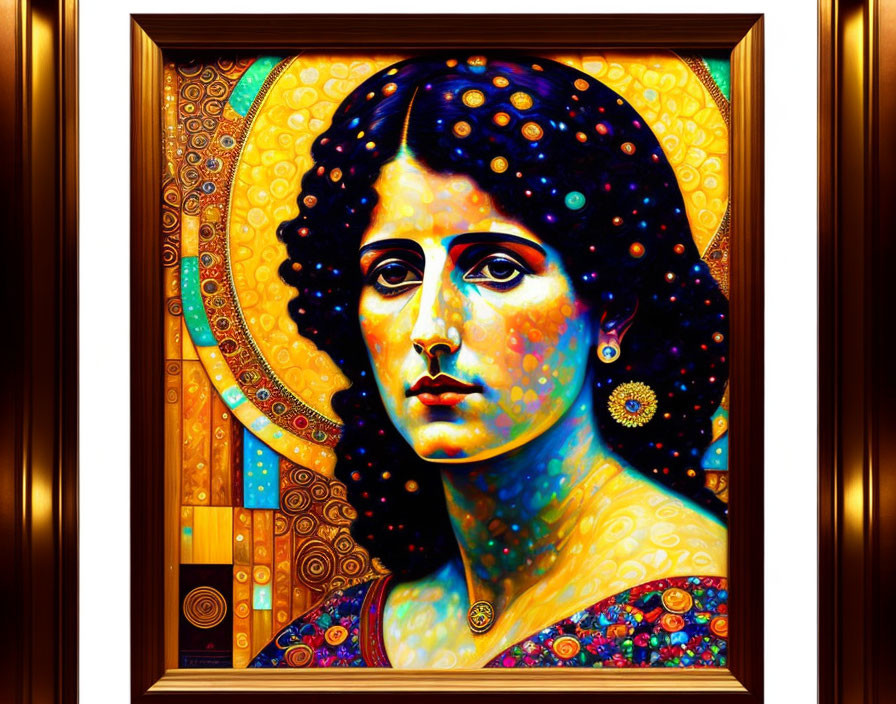 Colorful portrait of woman in Art Nouveau style with pointillism elements