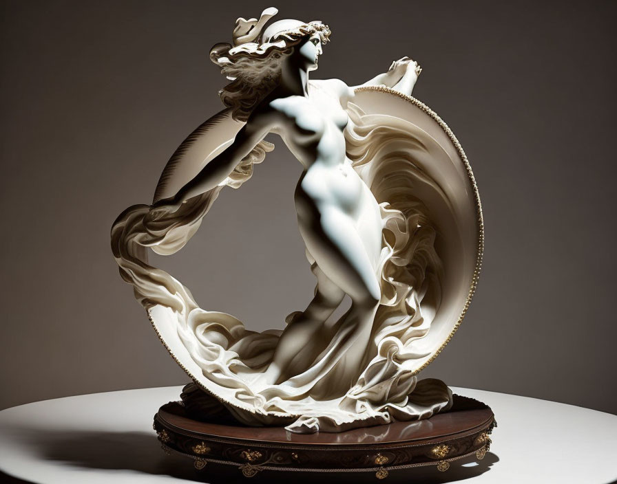 Porcelain sculpture of a woman in flowing robes and wavy hair