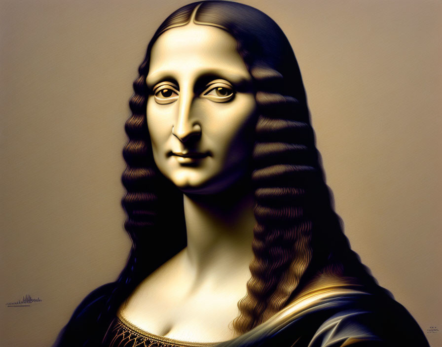 Digital Mona Lisa with surreal, smooth finish and 3D effect