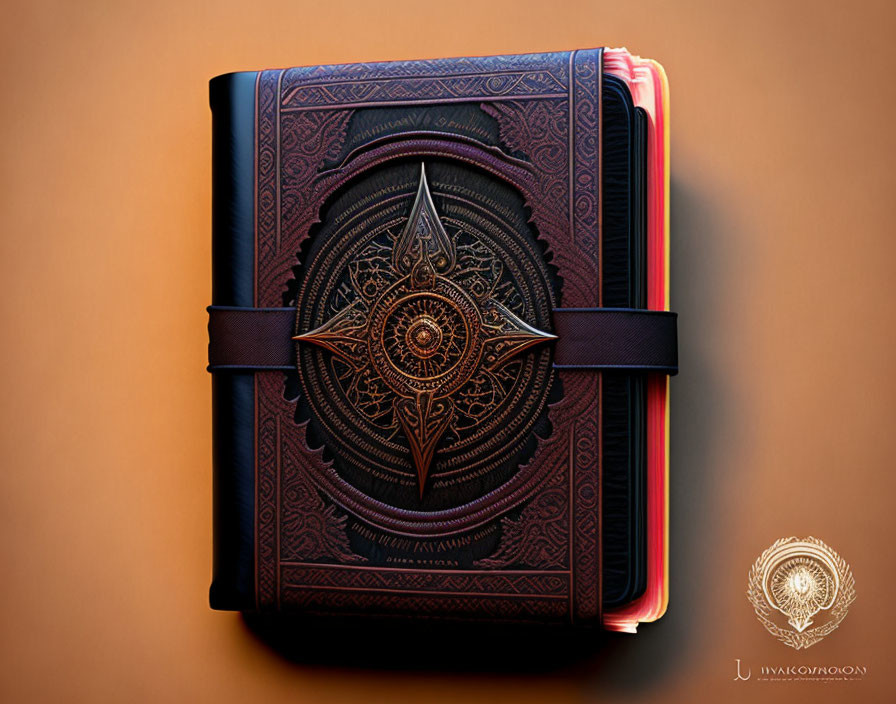 Embossed Leather Journal with Compass Design on Orange Background