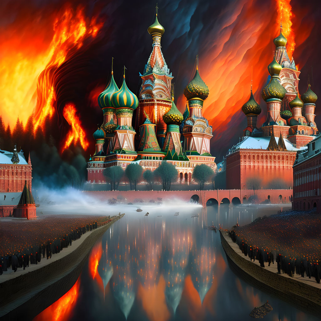 burning kremlin matte painting by Tomasz Alen Kope