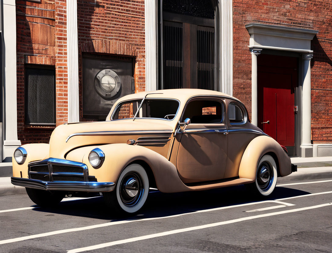 Classic Beige Car Parked on Urban Street