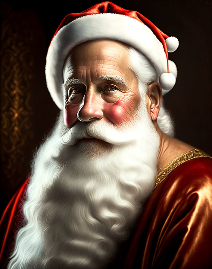 Portrait of Person with White Beard as Santa Claus on Dark Background