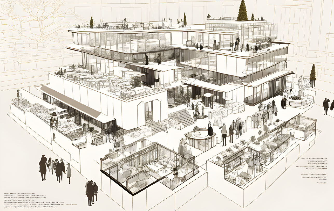 Detailed Cross-Section of Multi-Level Building Interior Design