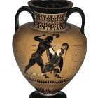 Detailed Ancient Greek-style Vase with Black and Gold Geometric Patterns