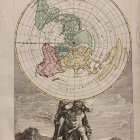 Vintage-style illustration: Anthropomorphic beaver with North America map on globe, surrounded by maritime scenes,