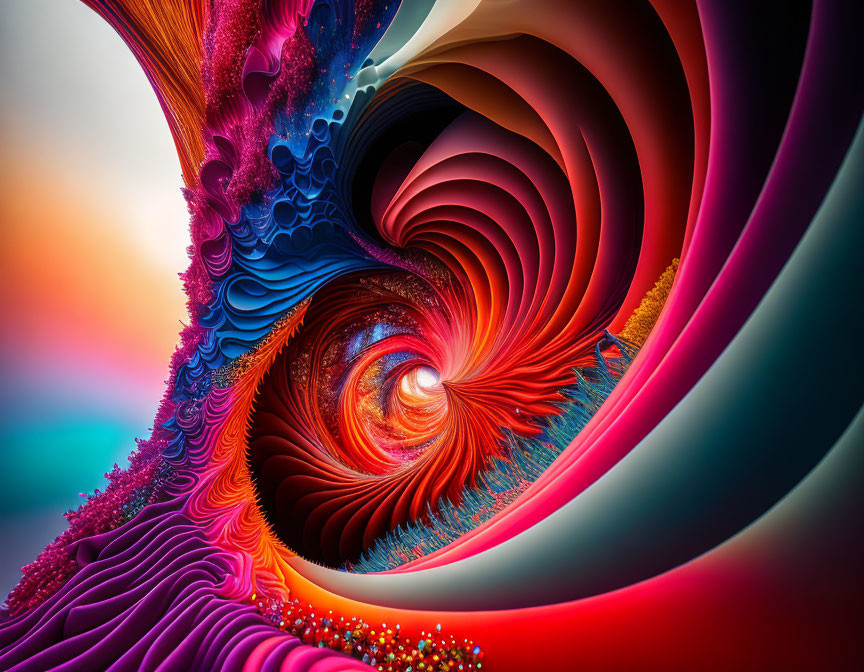 Colorful Abstract Fractal Art with Swirling Red, Blue, and Orange Patterns