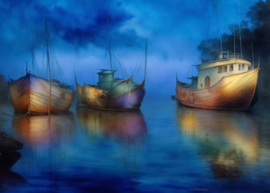 Misty Waters with Boats: Serene Maritime Scene